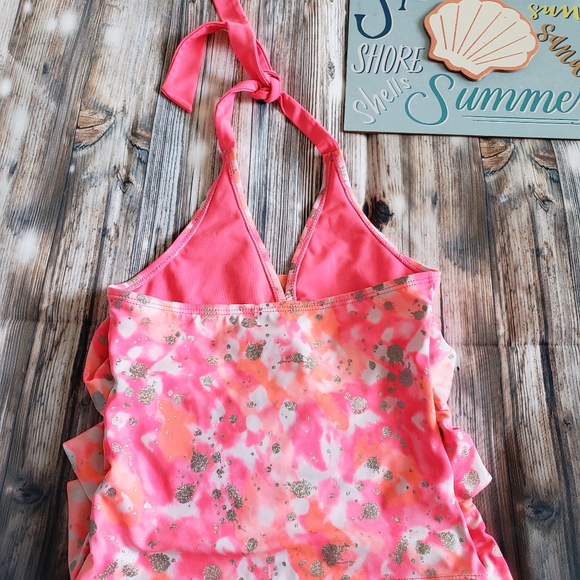 JUSTICE GIRLS SIZE 8 SWIM TANKINI PINK - Picture 3 of 4
